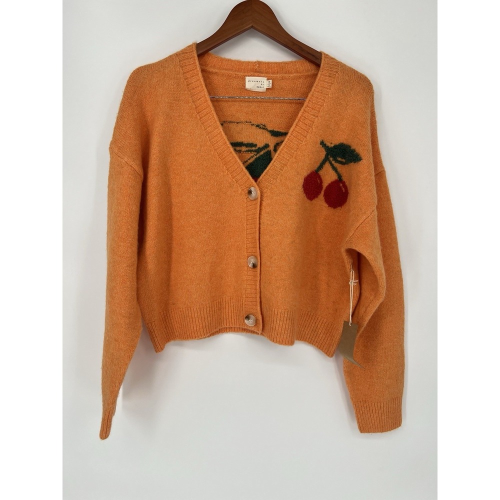 Dreamers by Debut Womens 3D Knit Cherry Orange VNeck Chunky Cardigan Size M